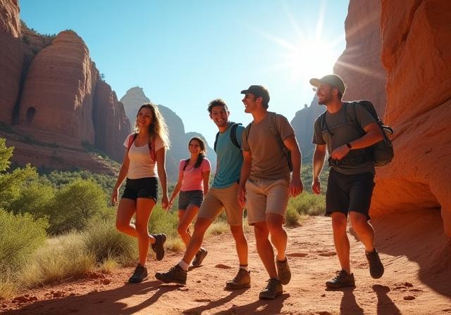 Group of friends hiking together
