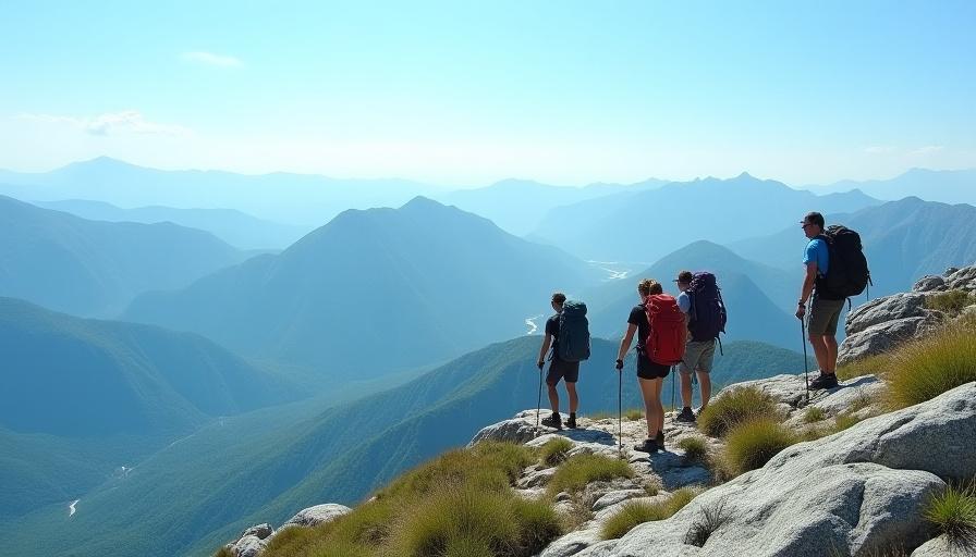 Hikers navigating a mountain ridge