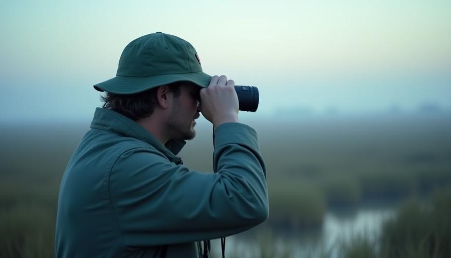 Observing local fauna with binoculars in New York state park