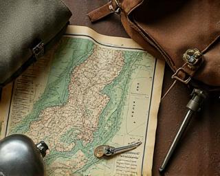Vintage gear and maps of local New York trails